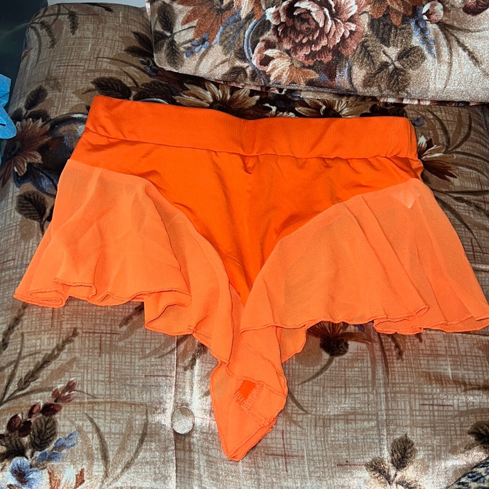 Shein orange ruffled pole dancing booty shorts